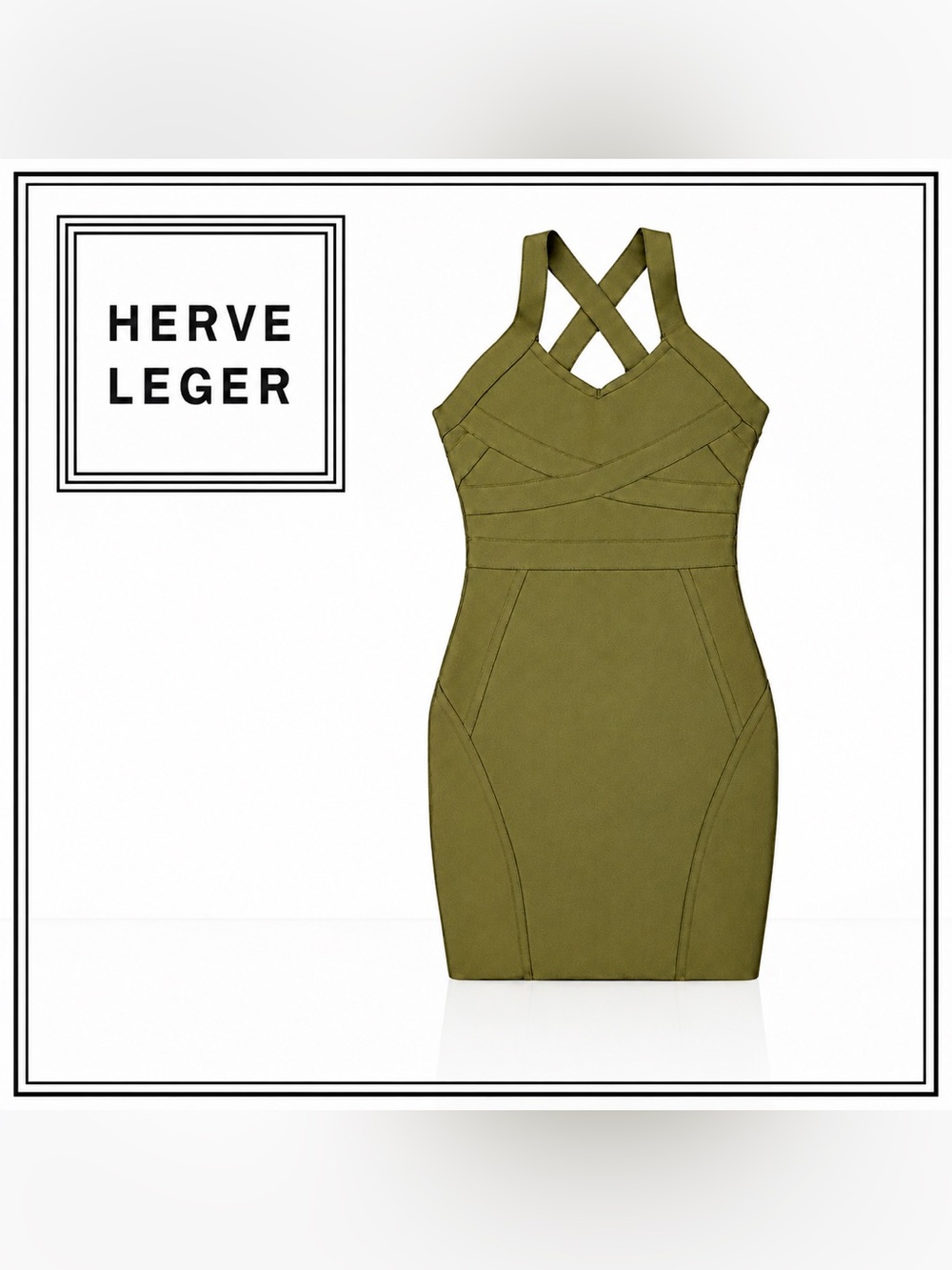 Herve Leger Olive Green Criss Cross Bandage Bodycon Icon Mini Dress Y2k ItGirl S